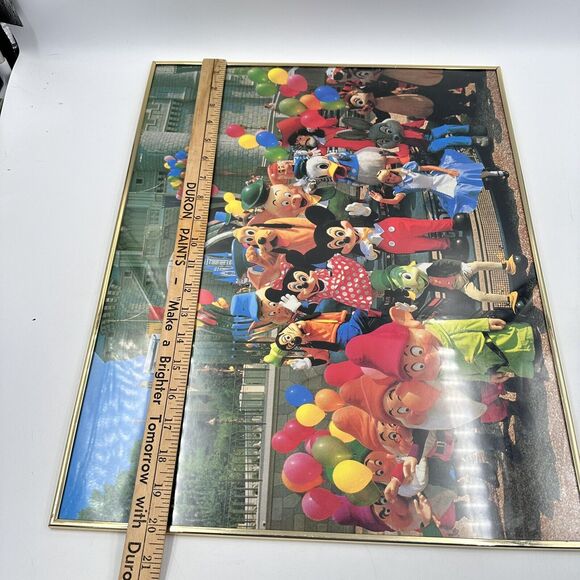 Vintage 80s 90s Mickey Mouse Walt Disney World Framed Poster Retro Souvenirs - Picture 3 of 7